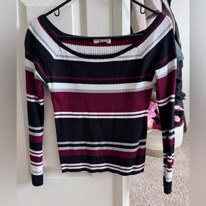 La Hearts Burgundy and Black Striped Top